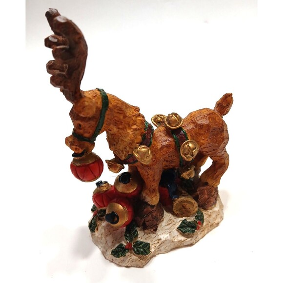 Pair Of Reindeer Sleighbells Bows Gifts 7 Inches Tall and 5.5 Inches Tall - Picture 2 of 10